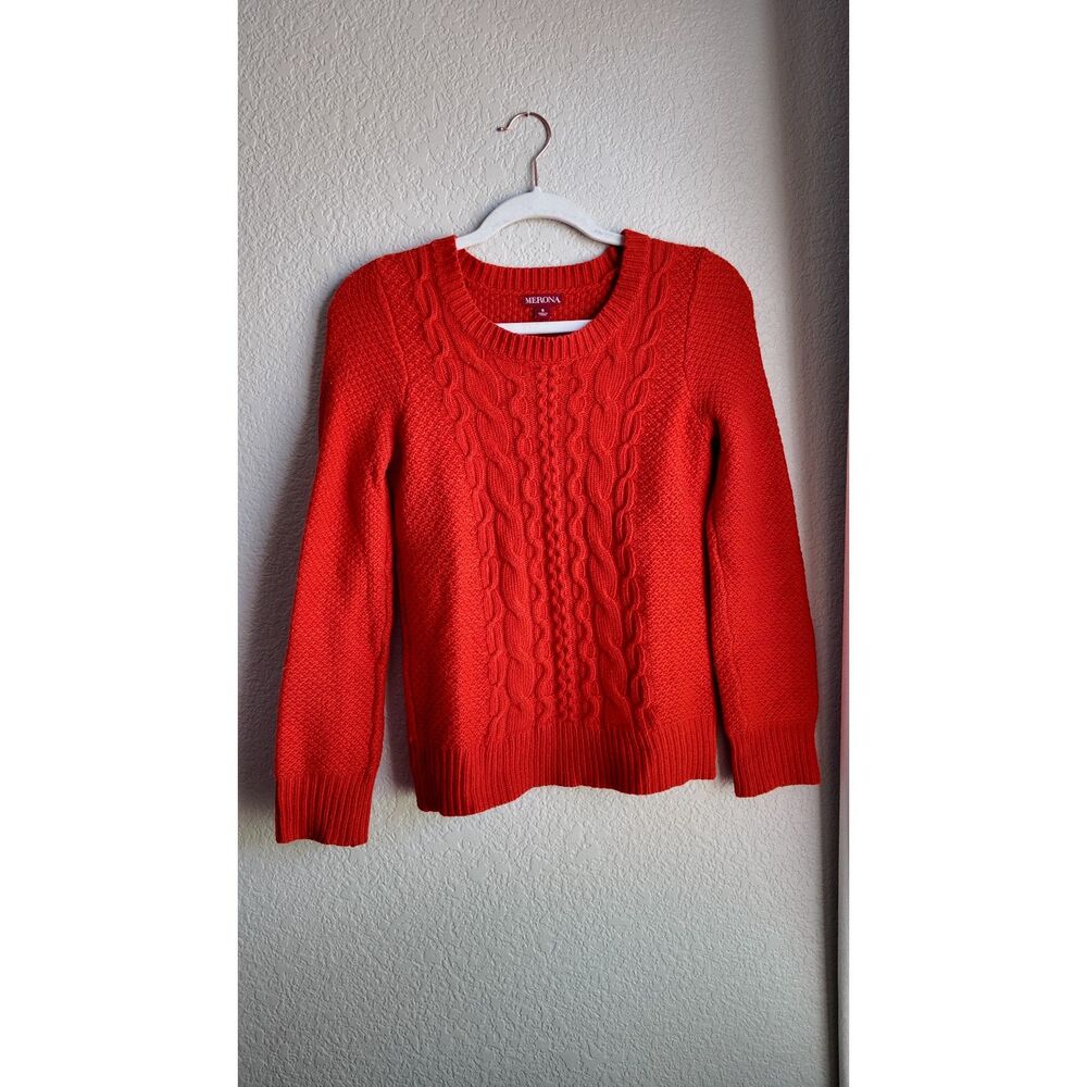 Merona 2012 Red Cable Knit Sweater Women's Small Wool Rabbit Hair Blend